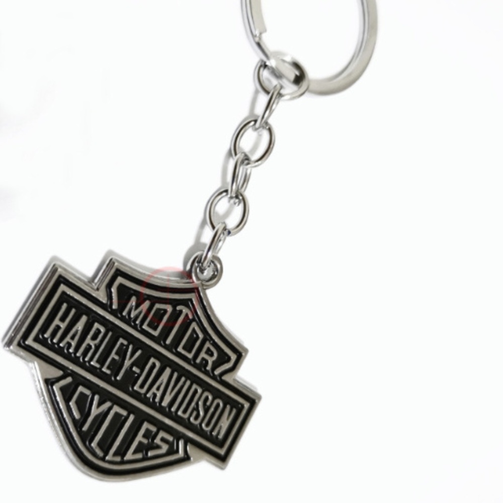 Harley-Davidson Silver Black Bar Shield DOUBLE-SIDED Key Chain - Picture 2 of 6
